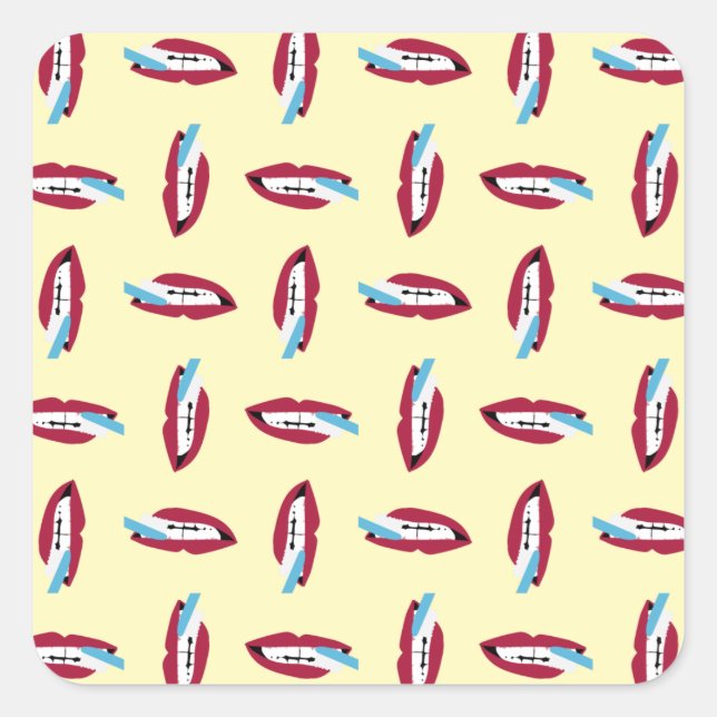 Smile Teeth with Blue Toothbrush Square Sticker (Front)