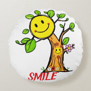"Smile Tree" Positive Vibes  Round Cushion
