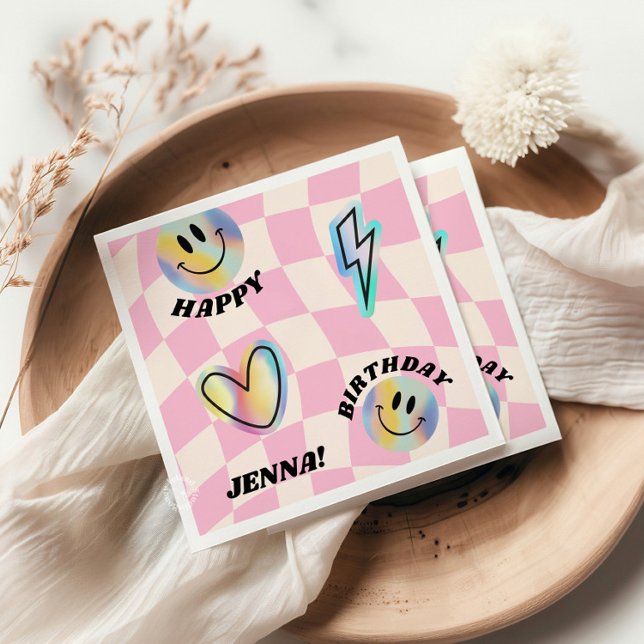 Smile Trendy Retro Birthday Napkin (Creator Uploaded)