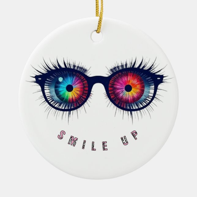 Smile up glasses ceramic tree decoration (Front)