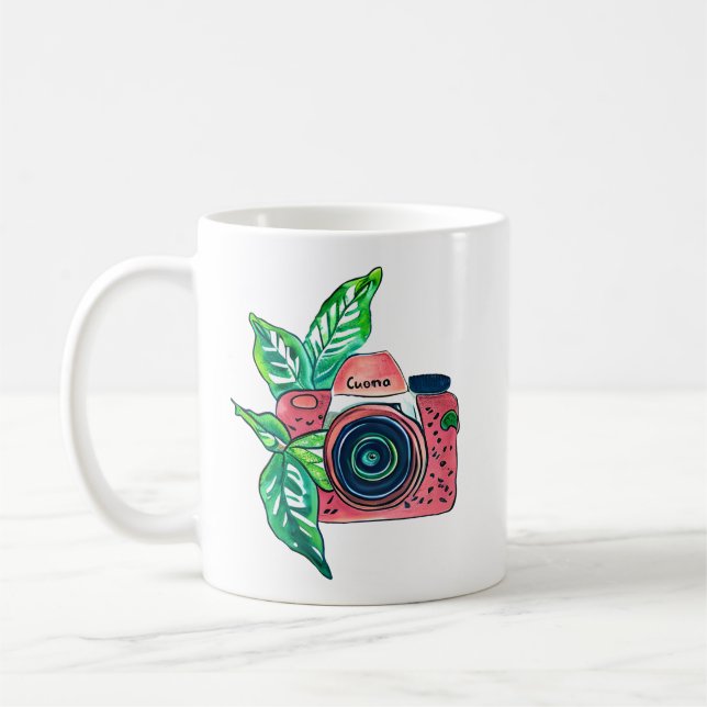 Smile Vintage Pink Camera Coffee Mug (Left)