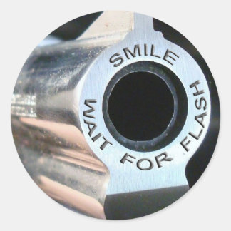 Smile-wait for flash.jpg classic round sticker