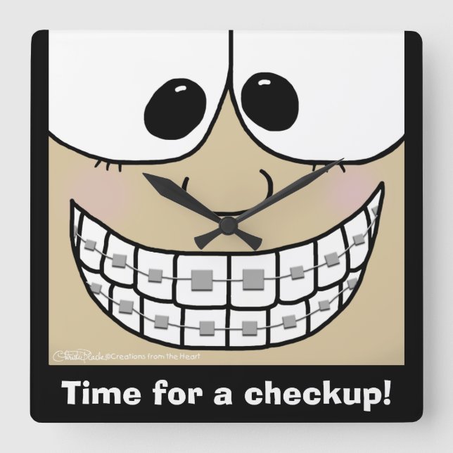 Smile with Braces Square Wall Clock (Front)