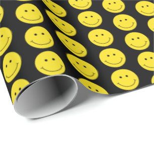 Smile Yellow Black Grinning Face Wrapping Paper