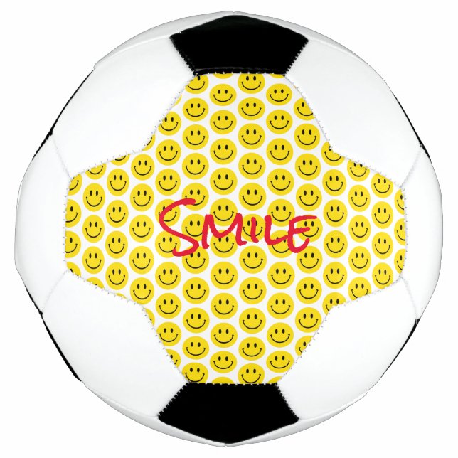Smile Yellow Red Black White Happy Face Sports Soccer Ball (Front)