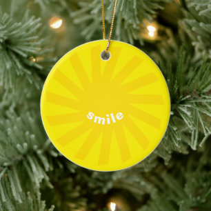 Smile yellow sun bright happy fun modern cheerful ceramic tree decoration