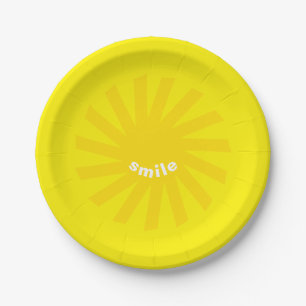 Smile yellow sun bright happy fun modern cheerful paper plate