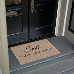 Smile You're on Camera Door Burlap Look Mat