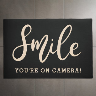 Smile you're on camera door camera surveillance doormat