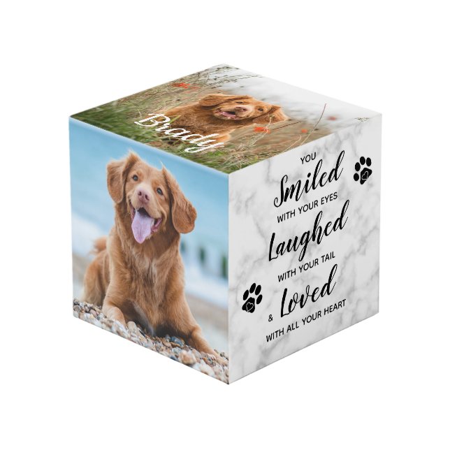 Smiled Laughed Love Remembrance Pet Memorial Photo Cube (Front Angled)