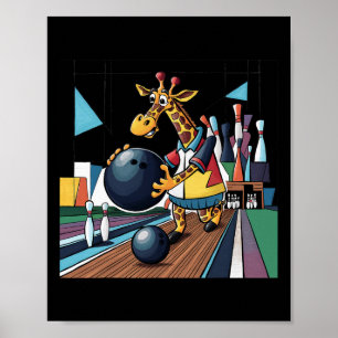 Smilefuntees Funny Giraffe Bowling Sports Cartoon  Poster