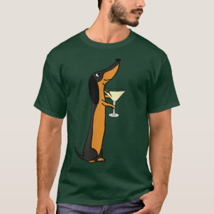 Smilemoretees Funny Dachshund Dog Drinking Martini T-Shirt