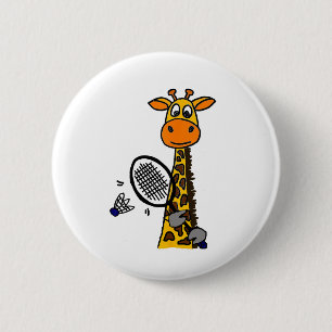 Smilemoreteesa Funny Giraffe Playing Badminton Car 6 Cm Round Badge