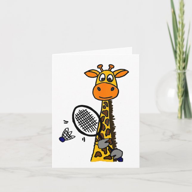 Smilemoreteesa Funny Giraffe Playing Badminton Car Card (Front)