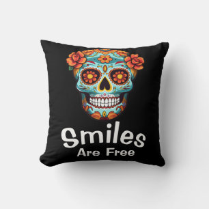 Smiles Are Free, Just Like the Joy of Sugar Skulls Cushion