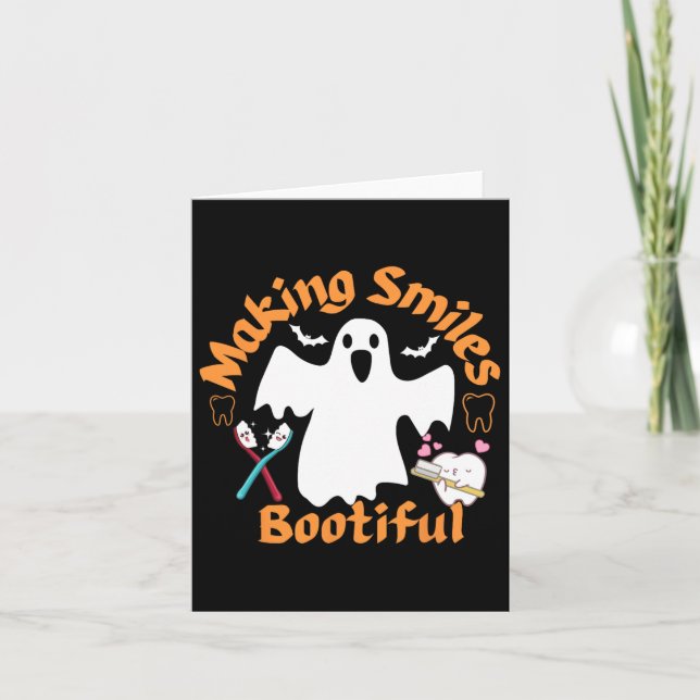 Smiles Bootiful Funny Ghost Dentist Halloween Dent Card (Front)