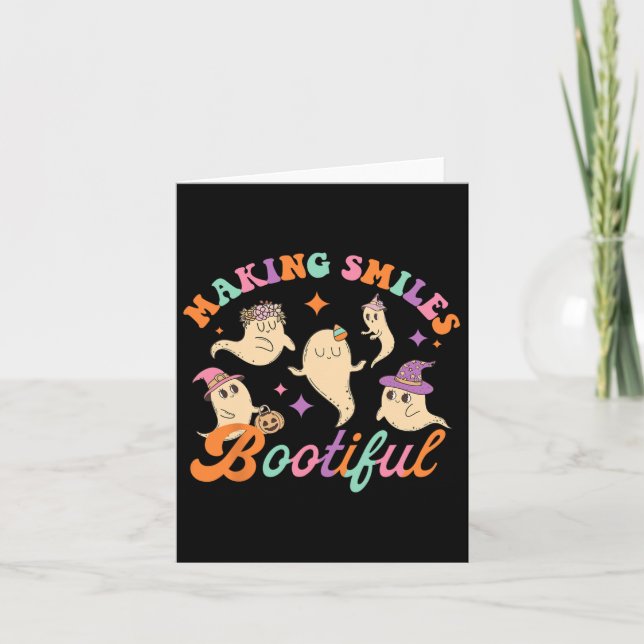 Smiles Bootiful Funny Ghost Dentist Halloween Dent Card (Front)
