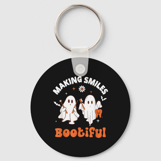 Smiles Bootiful Funny Ghost Dentist Halloween Dent Key Ring (Front)