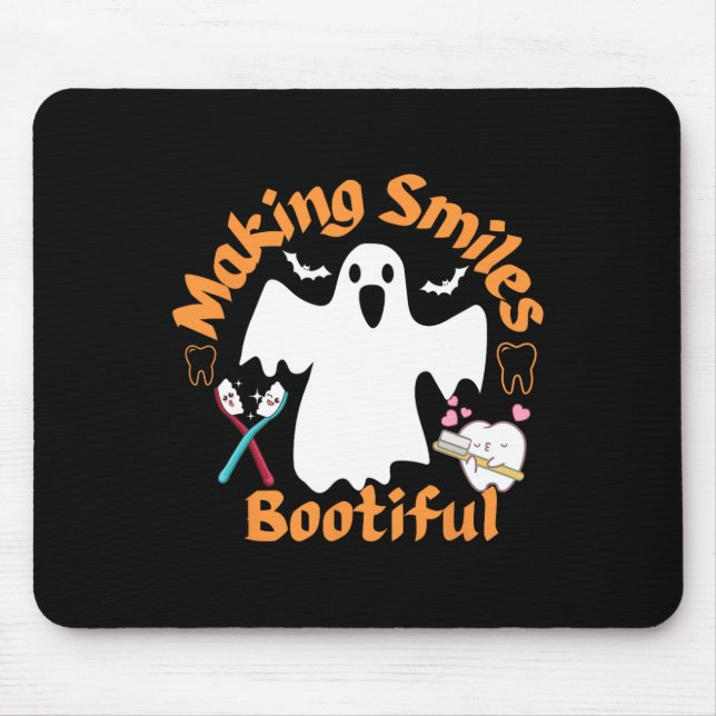 Smiles Bootiful Funny Ghost Dentist Halloween Dent Mouse Pad (Front)