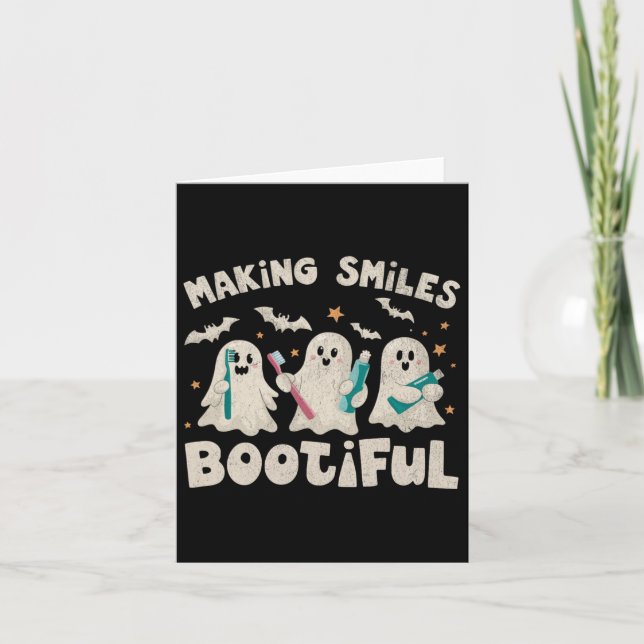 Smiles Bootiful Halloween Funny Ghost Dentist Dent Card (Front)