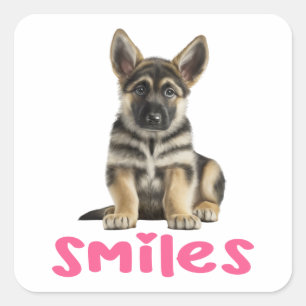 Smiles Cute German Shepherd Puppy Dog Hello Square Sticker