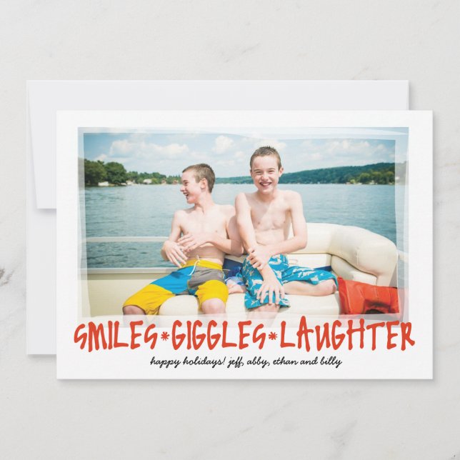 Smiles * Giggles * Laughter with Back Photo Holiday Card (Front)