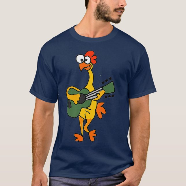 SmilesMusic Funny Rubber Chicken Playing Guitar T-Shirt (Front)