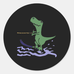 Smileteessports Funny T-rex Dinosaur Water Skiing Classic Round Sticker