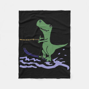 Smileteessports Funny T-rex Dinosaur Water Skiing Fleece Blanket