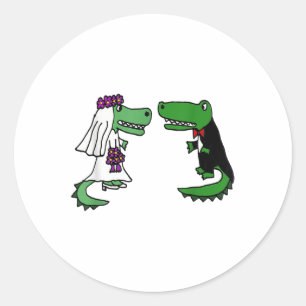 Smiletodaytees Fun Bride And Groom Alligator Weddi Classic Round Sticker