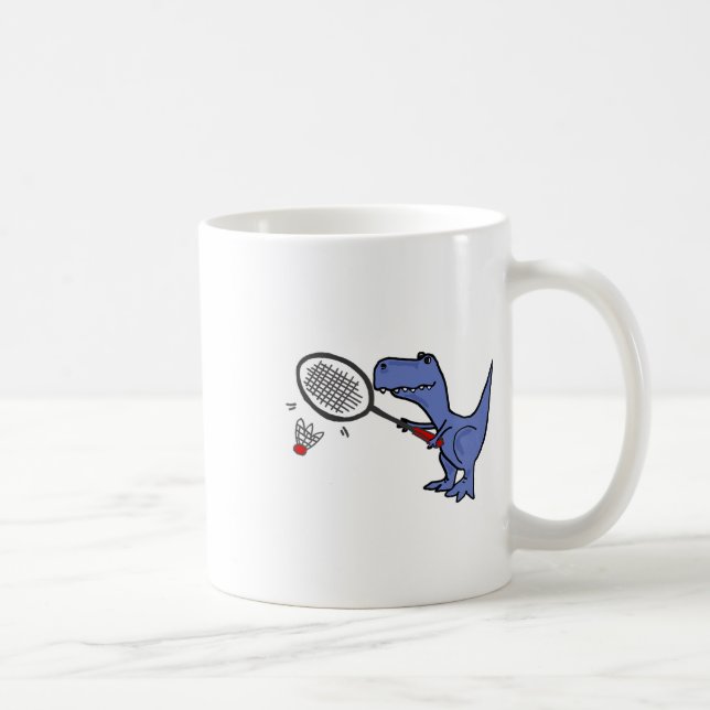 Smiletodaytees Fun T-rex Dinosaur Playing Badminto Coffee Mug (Right)