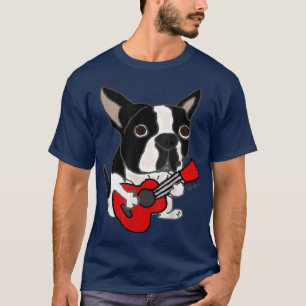 Smiletodaytees Funny Boston Terrier Playing Guitar T-Shirt
