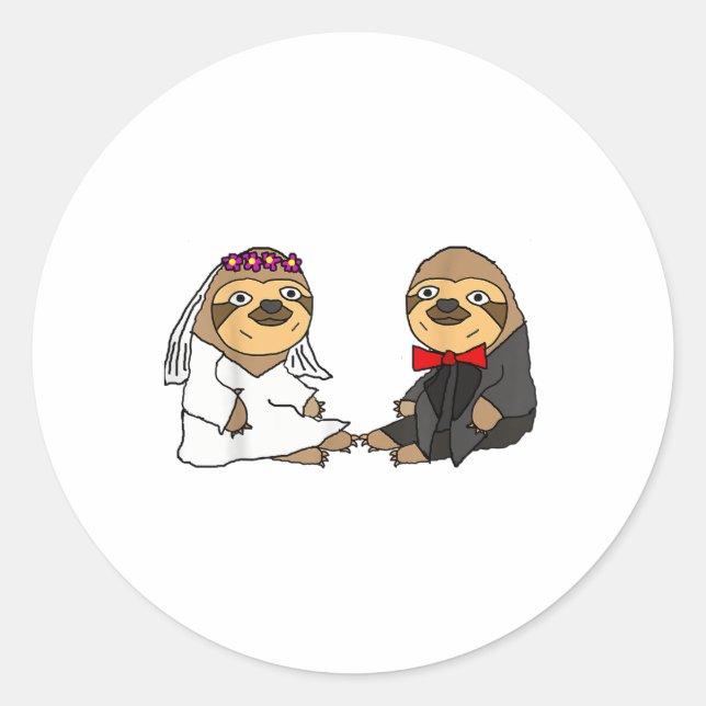 Smiletodaytees Funny Sloth Bride And Groom Wedding Classic Round Sticker (Front)