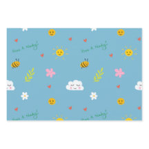 Smiley Clouds, Bees, and Flowers Seamless Pattern