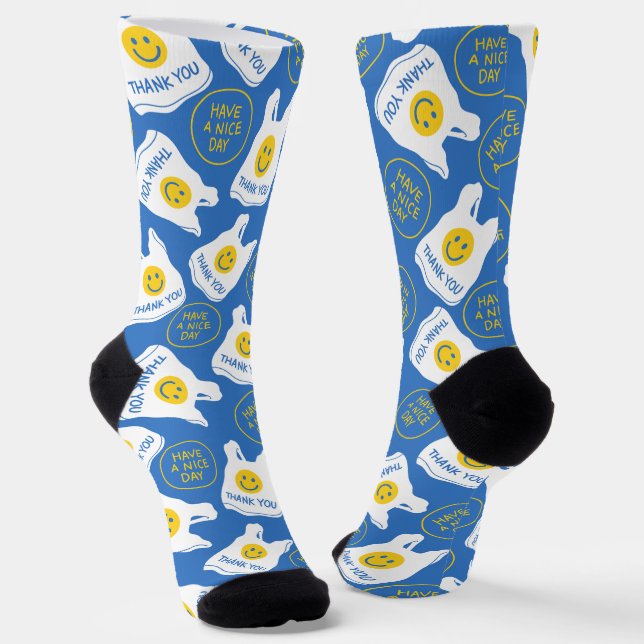 Smiley Crew Socks – Thank You (Angled)