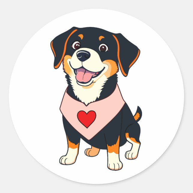 Smiley Dog Pup – Cute Cartoon Dog Classic Round Sticker (Front)
