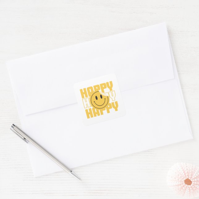 smiley face happy square sticker (Envelope)