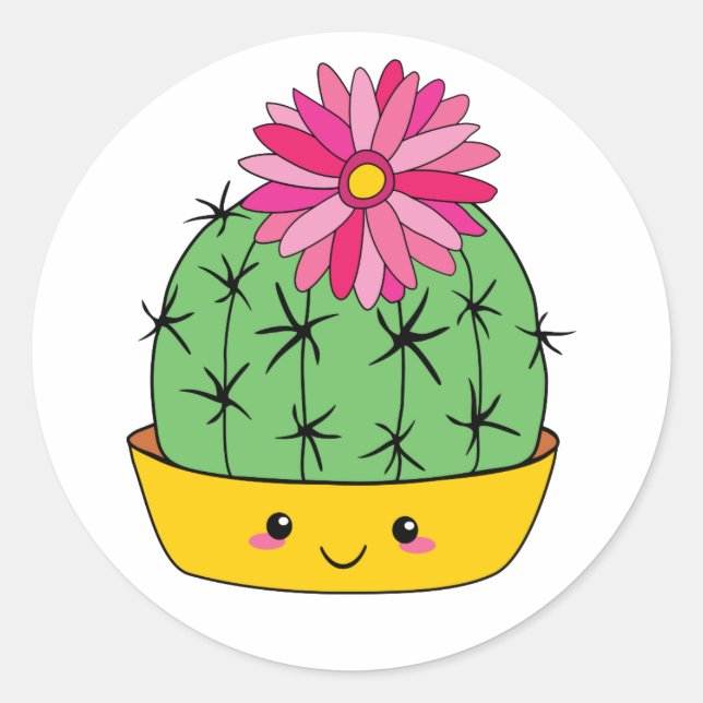 Smiley Face Kawaii Cartoon Cactus Sticker (Front)