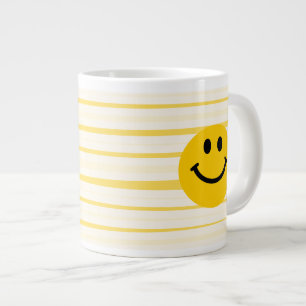 Smiley Face on sunny yellow stripes Large Coffee Mug