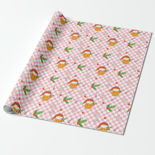 Smiley Face Santa Hat Checker Christmas Gift Wrap
