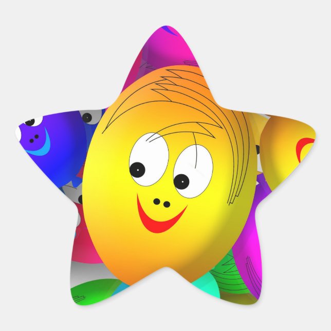 Smiley Faces Balloons Pattern-64171 Star Sticker (Front)