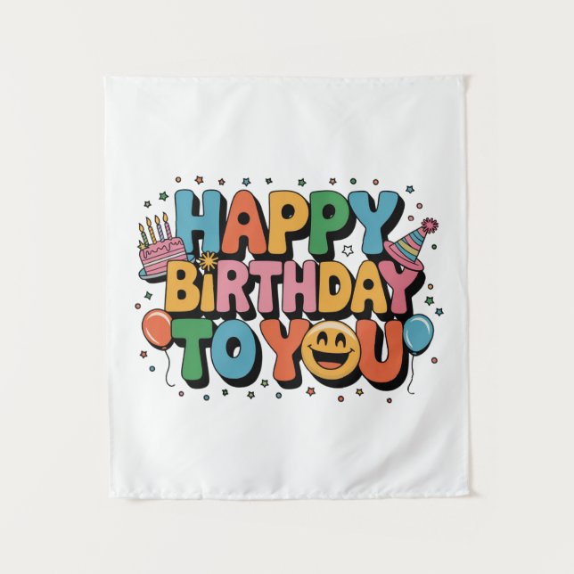 Smiley Happy Birthday Tapestry (Front)