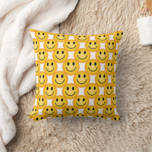 Smiley Happy Face Emoji Printed Throw Pillow