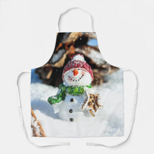 Smiley Little Snowman In Red Hat Apron