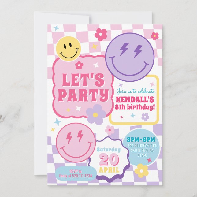 Smiley Preppy Face Colorful Birthday Invitation (Front)
