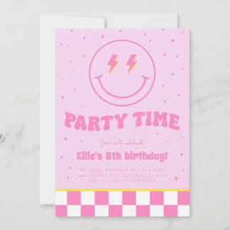 Smiley Preppy Face Girl Pink Birthday Invitation