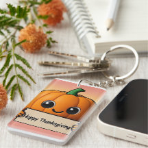 Smiley Pumpkin Charm - Happy Thanksgiving Keychain
