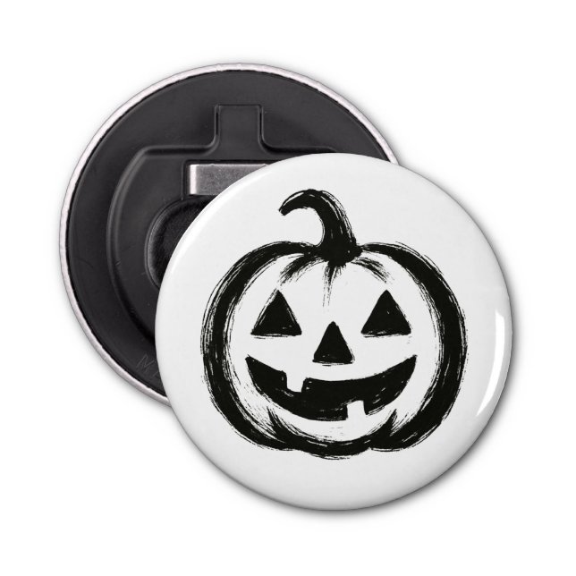 Smiley Pumpkin – Ink Brush Halloween Design on  Bottle Opener (Front)