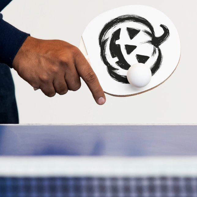 Smiley Pumpkin – Ink Brush Halloween Design on  Ping Pong Paddle (Insitu)