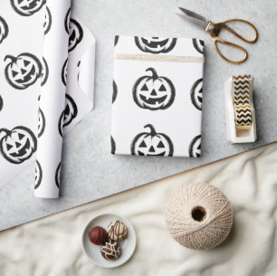 Smiley Pumpkin – Ink Brush Halloween Design on  Wrapping Paper